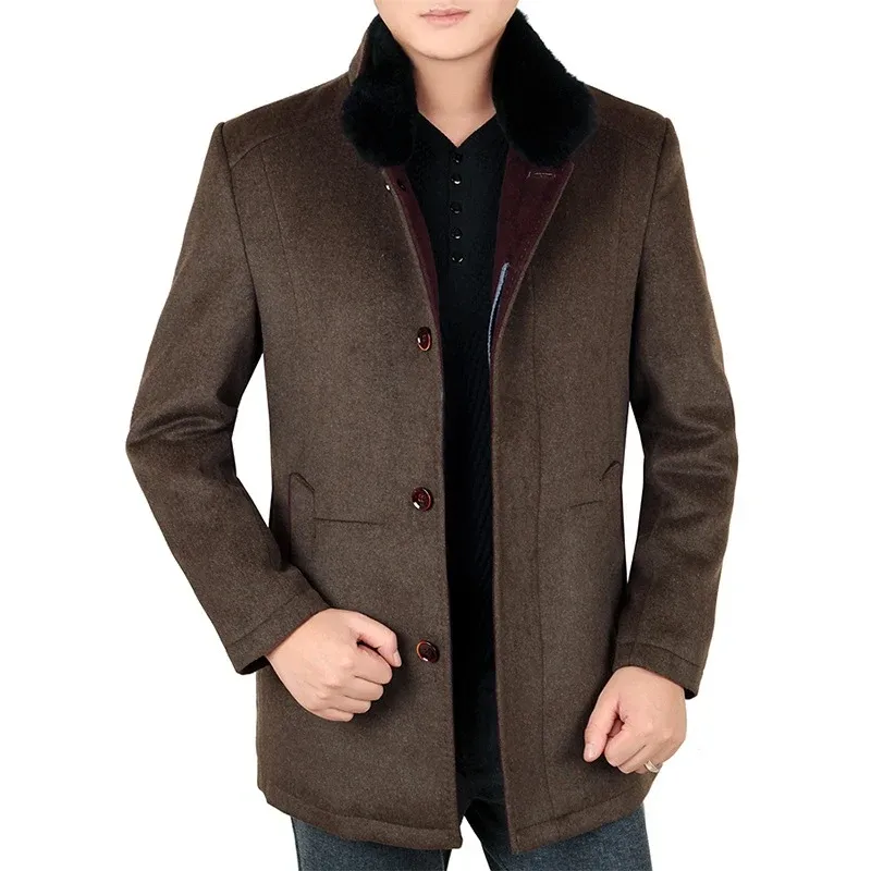 Herren Eleganter Wollmantel mit Pelzkragen – Montevé