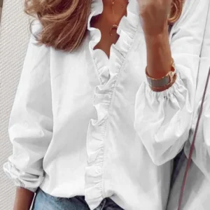 Bluse mit langen Ärmeln V-Ausschnitt und Rüschen – Élovi