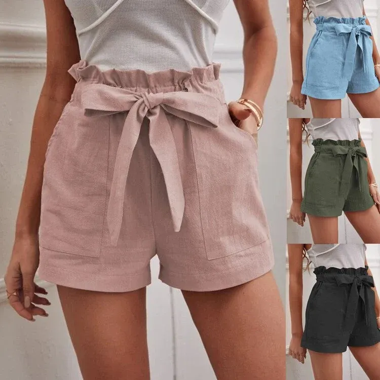 Damen Leichte Shorts mit dekorativem Bindegürtel und elastischem Bund – Avélisse