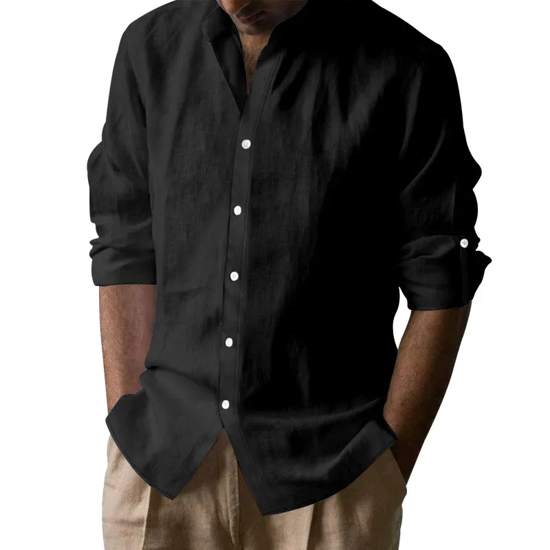 Herren elegantes Leinenhemd mit modischem Knopfdesign und regulärer Passform – Arvello