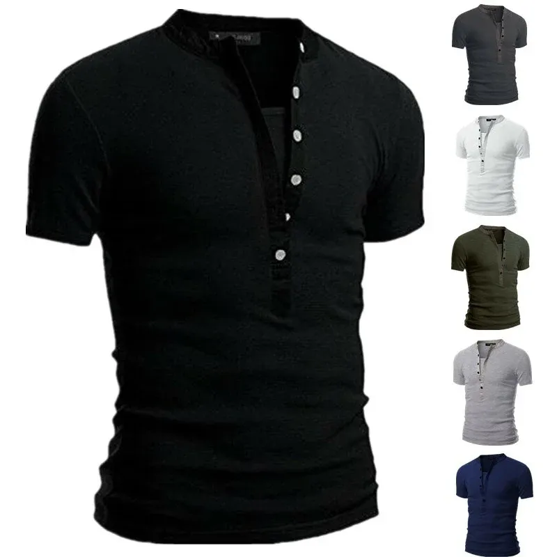 Herren Kurzarm Shirt mit modernen Knöpfen und gestepptem Kragen – Arvello