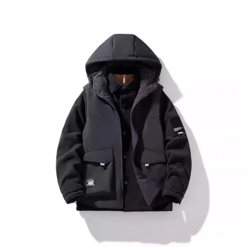 Herren Hybrid-Steppjacke mit Kapuze und Fleece-Ärmeln, Utility-Parka Echoarchiv