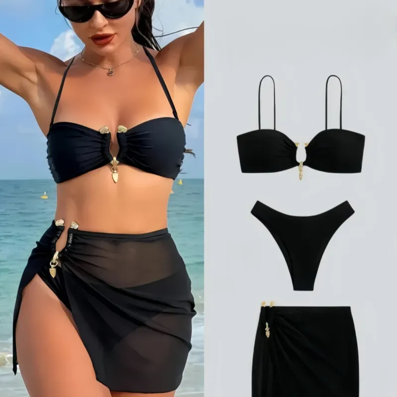 Damen Bandeau-Bikini Set mit eleganter Rock-Overlay – Maréssa