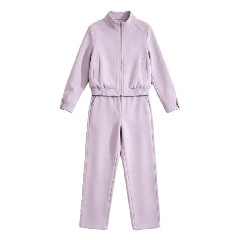 Damen Zweiteiliges Neopren‑Optik Freizeitset mit Cropped‑Blouson und High‑Waist‑Hose Echo Archiv