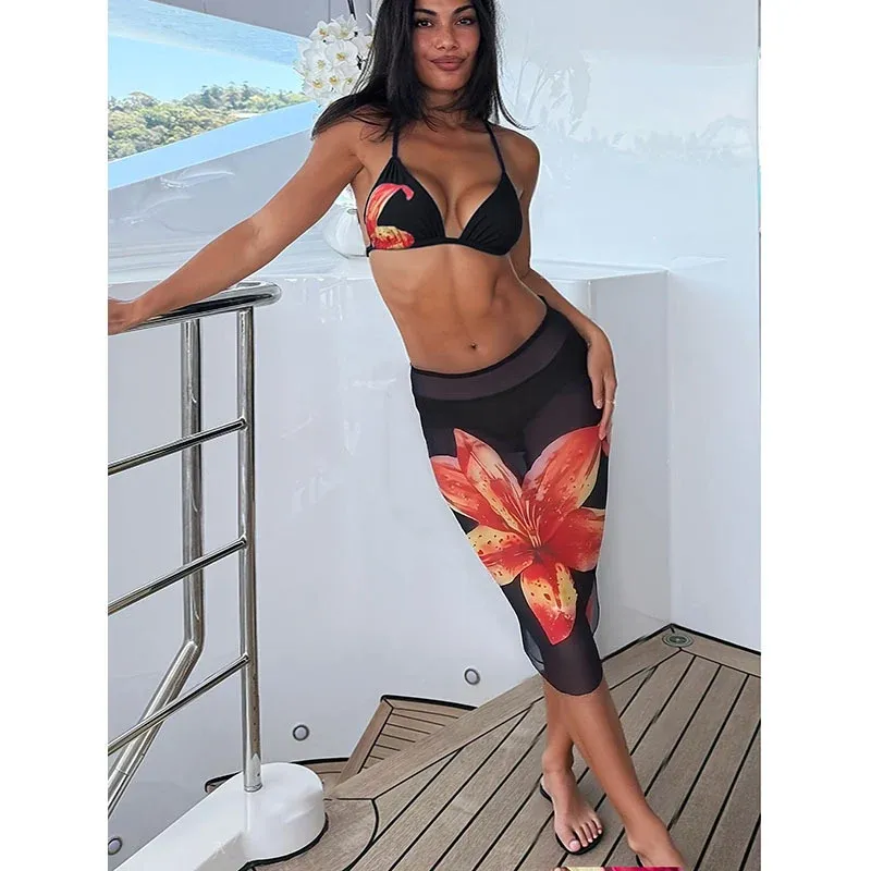 Damen Bikini-Set mit floralem Rock und Triangel-Oberteil – Maréssa
