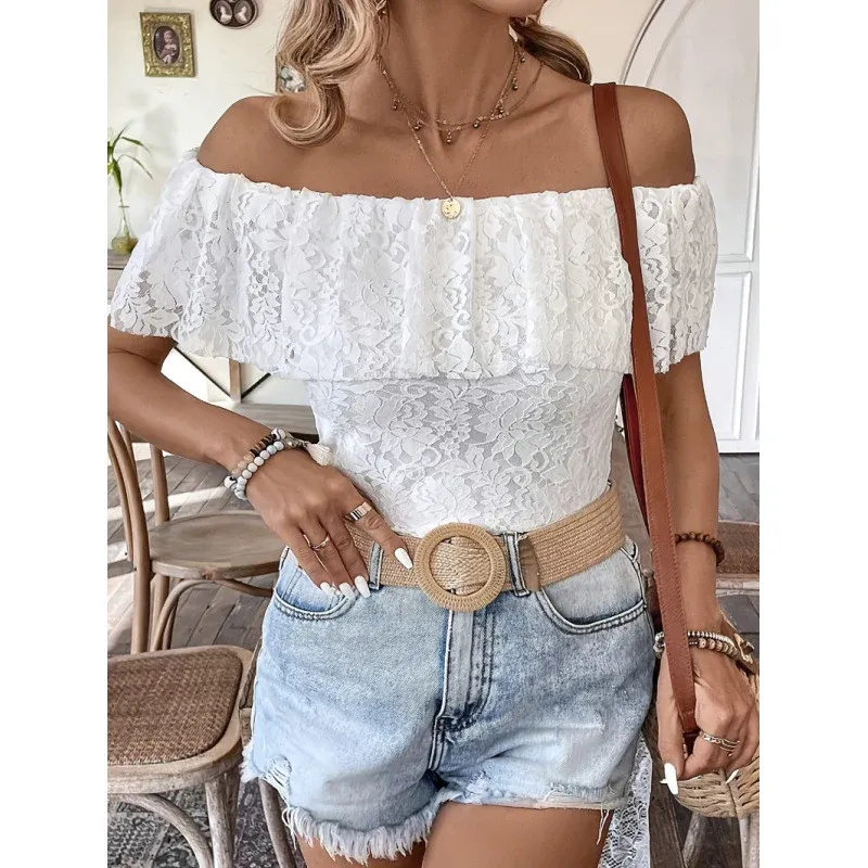 Damen Off-Shoulder Spitzenbluse – Élovi