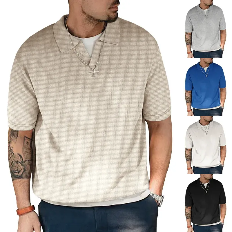 Herren Kurzarm Polohemd mit strukturiertem Design und modernem V-Ausschnitt – Cavello