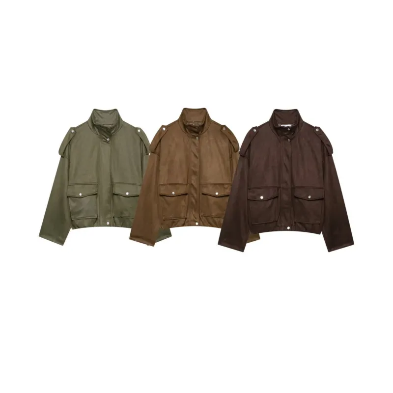 Damen Modische Kurzjacke mit Taschen – Célinea