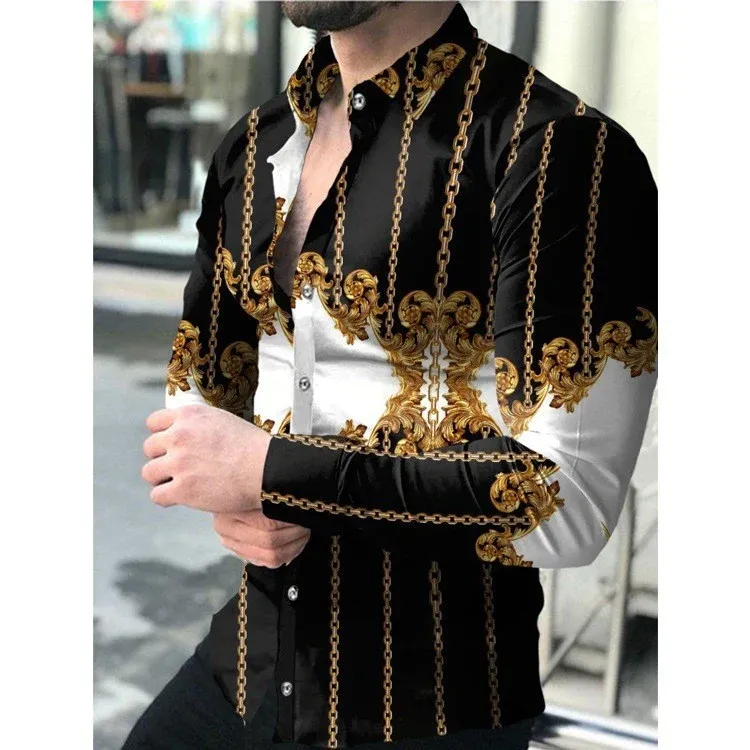 Herren Langarmhemd mit exklusivem Kettenmotiv und elegantem Schnitt – Arvello