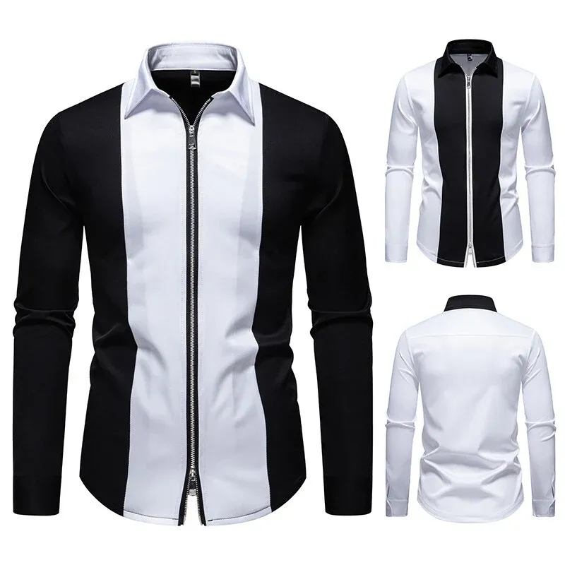 Herren modisches Langarmshirt mit stylischem Stehkragen und kontrastierenden Paspeln – Arvello