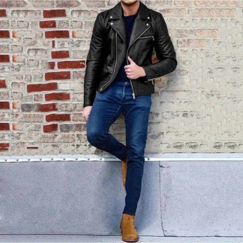 Herren Biker-Lederjacke mit asymmetrischem Reißverschluss und stylischen Nieten – Valtoré