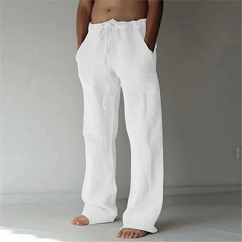 Herren lässige Leinenhose mit adjustablem Bund und seitlichen Taschen – Sorevano