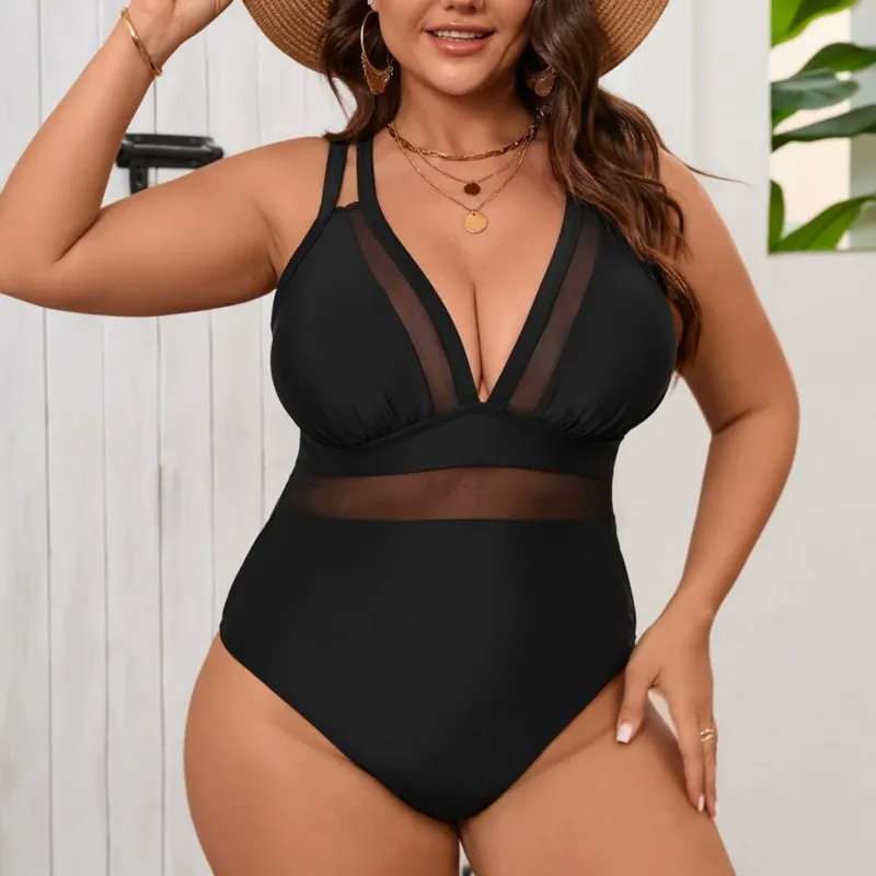 Damen Einteiler Badeanzug mit transparenten Mesheinsätzen – Maréssa