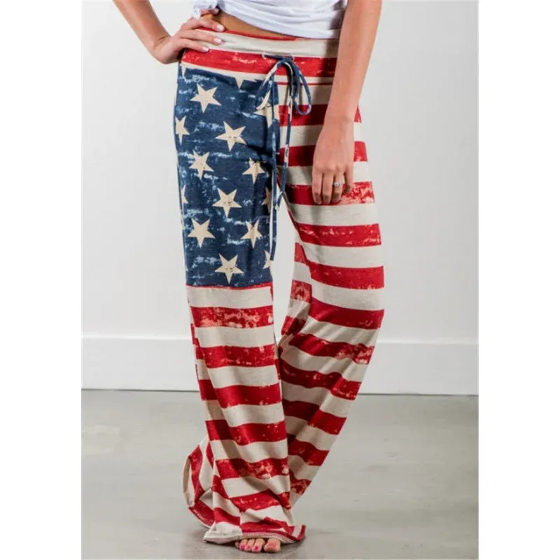 Damen Weite Jersey-Loungehose mit Tunnelzug und Vintage-Print – Avélisse