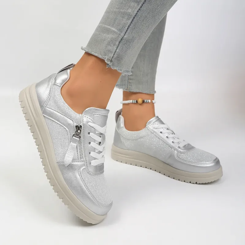 Damen modische Plateau-Sneaker mit seitlichem Reißverschluss, gepolstertem Memory-Fußbett und rutschfester Profilsohle – Névara